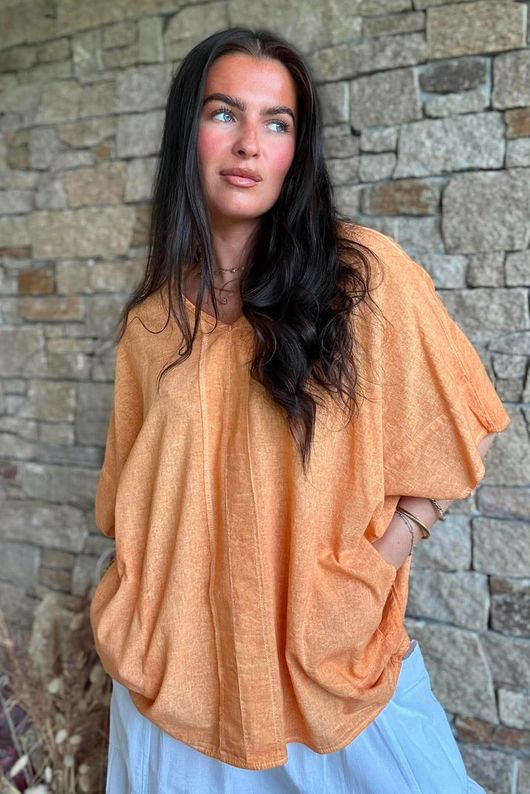 Rustic Nature Linen Blend Pocket Tee Washed Cayenne